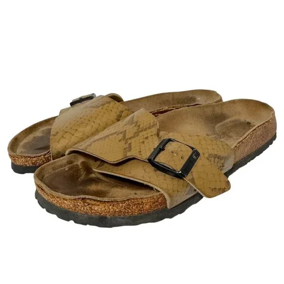 Birkenstock Birki's Catalina Snakeskin Gold Slide Sandals Women’s Size 8 *FLAWS* - Picture 2 of 16